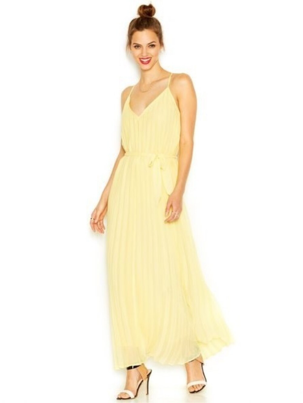 NWOT/ BAR III yellow pleated maxi dress
